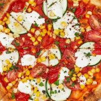 Summer Squash, Veg · 10” crust, crushed organic DiNapoli tomato, cherry tomato, corn, goat cheese, aleppo chili f...