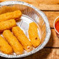 Mozzarella Sticks · Deep-fried cheese sticks. Crispy on the outside, gooey on the inside. Served with a side of ...