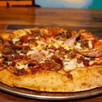 18 Inch Xl Butcher Pizza · Pizza Sauce - Mozzarella - Pepperoni - House Made Sausage - Canadian Bacon - Ground Beef