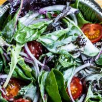 Garden Salad · Spring Mix, Cherry Tomatoes and Red Onions with your choice of Homemade Dressing.
