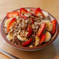 Bowl Of The Gods · Peanut butter, acai, banana, strawberries, vanilla lucuma protein, hemp milk, crushed almond...