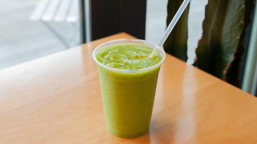 Queen Green · Made with avocado, kale, cucumber, celery, apple, ginger, coconut water, and ice. Add a banana for an additional charge.