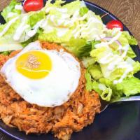 Ham Kimchi Fried Rice · pan fried rice with homemade kimchi and ham topped with sunny side up egg