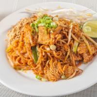 Pad Thai · A popular thai noodle with  scallion, bean sprout and ground peanut.