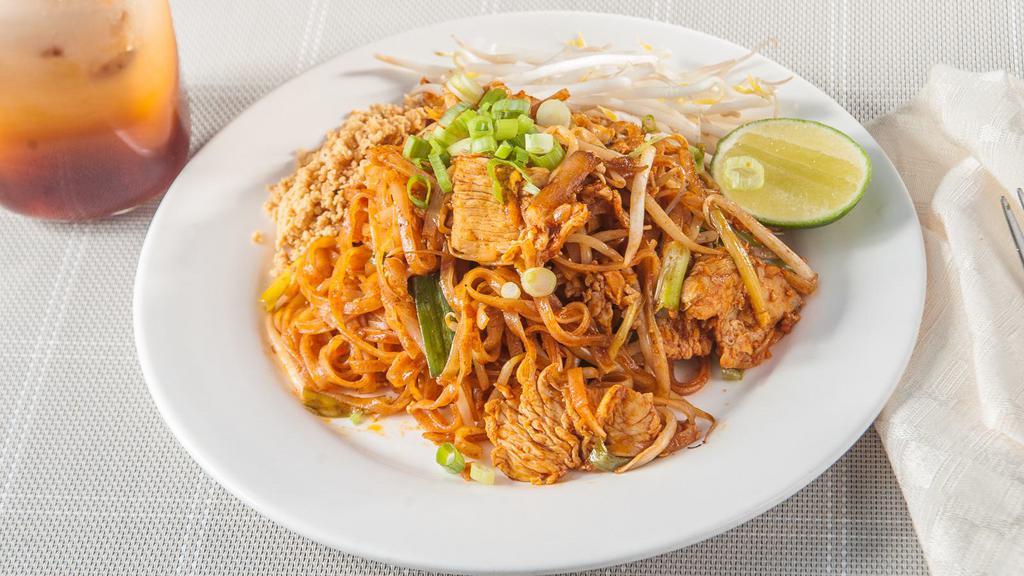 Pad Thai · A popular thai noodle with  scallion, bean sprout and ground peanut.