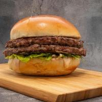 Classic Hamburger · Two 3oz. ground beef patties topped with AEB sauce, lettuce