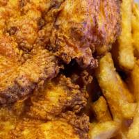 Chicken Tenders · Homemade chicken tenders served with french fries.