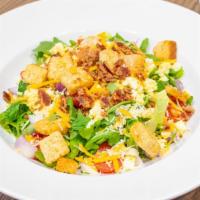 Ranch Salad · Romaine, spinach, grape tomato, chopped bacon, red onion, eggs, cheddar cheese, crouton. Add...