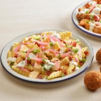 Loaded Crinkle Cut Fries · Crinkle Cut Fries topped with Melty Cheese, Bacon, Green Onions, Pickled Red Onions, and Ran...