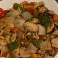 Chicken With Black Bean Sauce · Served with white rice.