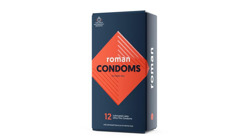 Roman Ultra-Thin Lubricated Latex Condoms, 12-Pack · Be ready for intimacy with Roman ultra-thin condoms, lubricated for pleasure. Made with premium 100% natural rubber latex. FDA-cleared because safe is sexy. 

CAUTION: This male product contains natural rubber latex which may cause allergic reactions. When used correctly every time you have sex, latex condoms help prevent, but do not completely eliminate the risk of, pregnancy and transmitting HIV and other sexually transmitted infections.