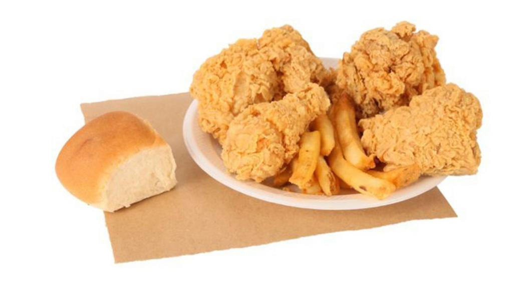 4 Pc. Fried Chicken · Served with French Fries  and Bread.