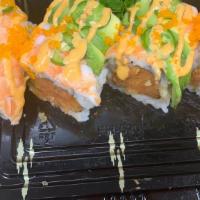*Spicy Bad Girl Roll (8 Pieces) · Inside: Spicy tuna, spicy salmon, spicy yellowtail. Outside: shrimp, avocado, jalapeno, masa...