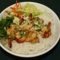Grilled Shrimp · Gluten-free. Bún tôm nướng. Marinated charbroiled shrimp tempt your palate.