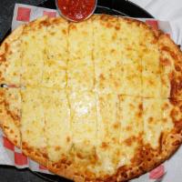 Cheesy Garlic Bread Pizza · Our homemade pizza crust, topped with fresh garlic, Space Aliens seasoning goup and a double...