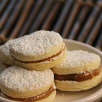 Alfajores Tea Cookie · Dulce de leche filing.
Vanilla-Lemon zest ShortBread cookie (Alfajor ) with a delicious Dulc...