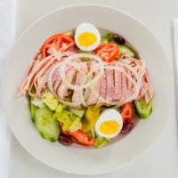 Chef Salad  · Ham, Turkey, Provolone tomatoes, cucumbers, onions  over mixed lettuce with choice of dressing