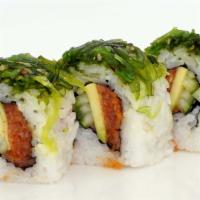 Jungle Roll · In: Spicy tuna, cucumber, avocado.
Out: Seaweed salad.