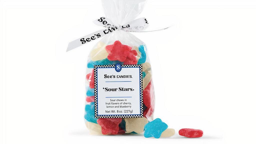 Sour Stars · Twinkling with tanginess. Pucker up with star-shaped chews that pack a sour punch of cherry, lemon and blueberry with a touch of sweetness! Approximately 42 per bag.