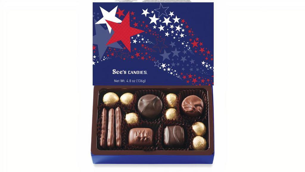 Star Spangled Box · American-made deliciousness. Brighten anyone’s day with this sweet gift box, featuring a mix of milk and dark chocolates. Approximately 14 pieces*: Milk Chocolate Balls, Milk Butterscotch Square, Dark Chocolate Chip Truffle, Milk Butterchew ® , Milk Molasses Chips, Dark Scotchmallow ®. *Replacements may be made depending on candy availability.