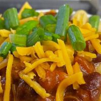 Chili Mac · House made cheese sauce with white medium cheddar, sharp cheddar, simmered with garlic, bay ...