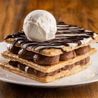 Chocolate Mille Feuille · Chocolate mousse, brown butter pecan gelato.