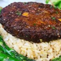Asparagus Steak · Our hand-made plant-based steak grilled & sauteed with teriyaki sauce, asparagus, onion & ga...