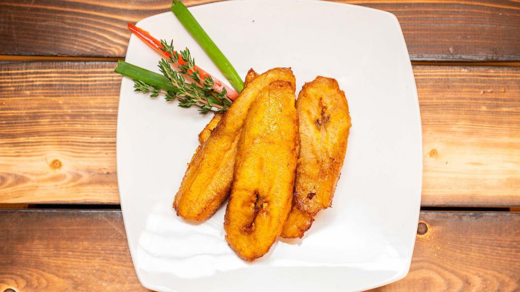 Fried Plantains · Starchy green banana.