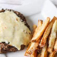 Wild Rice Burger & Parm Fries · A hand-pattied beef and wild rice burger topped with shredded pepper jack cheese and paired ...