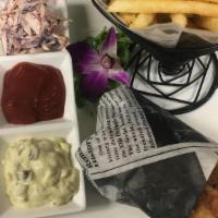 Fish-N- Chips · Fish-n- chips fresh cod beer batters and fried to a golden brown. Served with french fries, ...