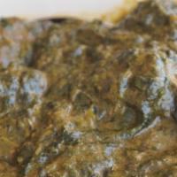 Lamb Saag · Tender lamb pieces cooked with chopped spinach, onion, ginger, garlic and spices with touch ...