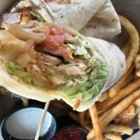 Buffalo Chicken Wrap · Grilled chicken in our Buffalo sauce, with lettuce, tomato and bleu cheese dressing