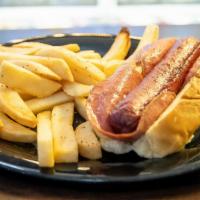 Hot Dog · 1/3lb Beef Hot Dog with Bologna on a bun (fries not included)
