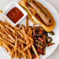 Sausage & Peppers Sub · mild Italian sausage link, bell pepper,. onion. Served with Damn Good Fries