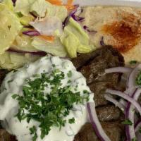 Gyro Plate · Served with Rice, Hummus,  jajek, and salad. Pita Bread.