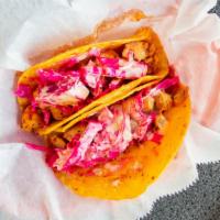Honey Sriracha Street Tacos · Served on corn tortillas, honey sriracha chicken, purple pickled cabbage, topped with our ho...