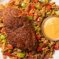 Cajun Chicken With Dirty Rice & Remoulade Sauce · Louisiana classics – re-imagined. Cajun-spiced chicken breast served alongside a brown rice ...