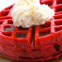 Red Velvet Waffles · Natural Beet Juice, no food coloring
