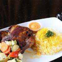 Whole Roasted Hen Lunch · Gluten-free. Roasted hen and sautéed vegetables. Served with basmati rice.