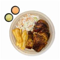 Half Chicken & 2 Sides · Half chicken with two small sides of your choice and two homemade sauces.