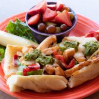 Pesto Veggie · Denotes vegetarian. Grilled onions, red and green bell peppers, fresh basil, then topped wit...