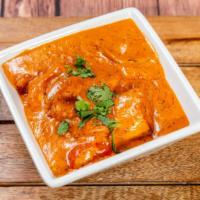 Chicken Tikka Masala · Contains nuts. Chicken cooked with grounded cashews and creamy masala sauce.