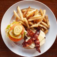 The Great American Burger · Cooper sharp, Applewood smoked bacon, lettuce, tomato, pickle. Using only fresh ground certi...