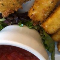 Fried Mozzarella · Panko battered mozzarella wedges made in house, fried to golden brown; served with our homem...