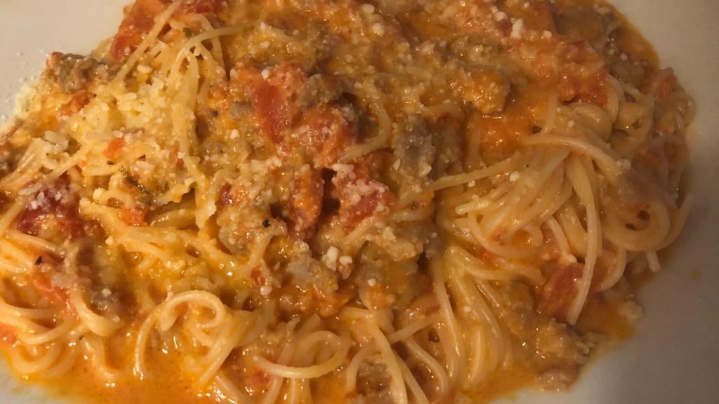 Alla Vodka With  Sausage · Your choice of pasta tossed in our homemade alla vodka sauce. And crumbled sausage