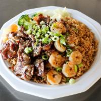Beef And Shrimp Combo · Served with mixed vegetables.
