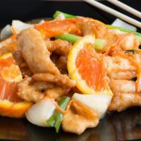 Orange Chicken · Thai Spin on Classic Dish and Served with Rice.