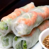 Spring Rolls (2) · Chef recommends. Your choice for veggie, shrimp, chicken & tofu. Fresh rolls made with rice ...
