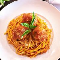 Spaghetti & Meatballs · Spaghetti, tomato sauce, meatballs.