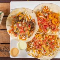 Chicken Tacos (2) · Topped with Pico de Gallo and cheese
